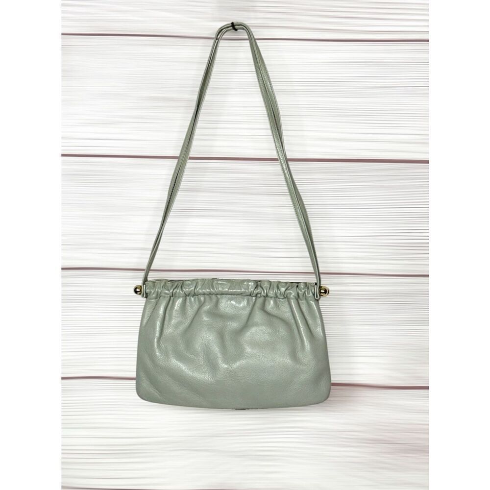 Susan Gail Leather Mini Shoulder Bag Purse Gray Ruched Bar Frame Vintage